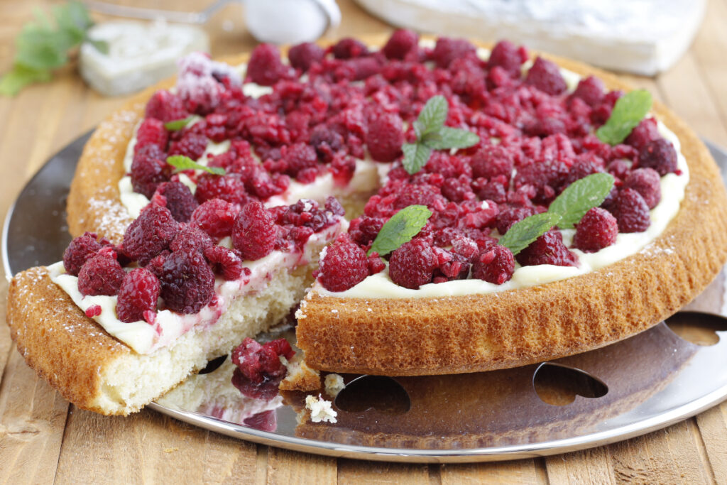 crostata cioccolato bianco e lamponi
